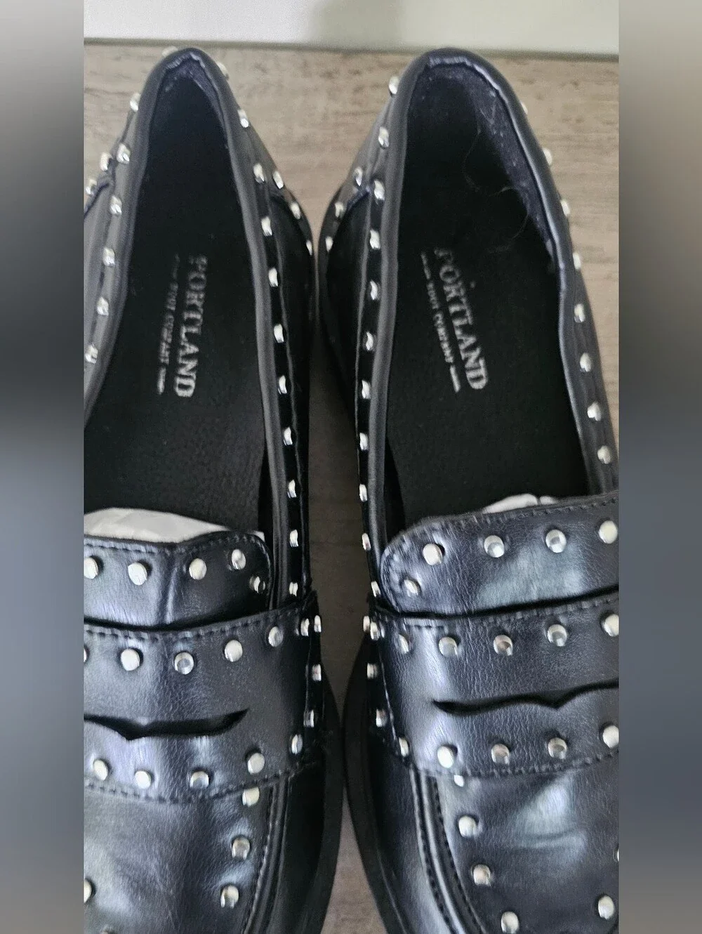 Portland Boot Company Black Studded Penny Loafers Women 7 Preppy